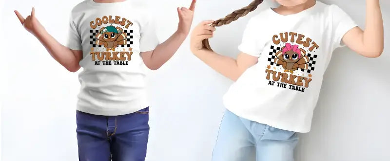 Two t-shirts with cartoon bear designs and checkered racing flag patterns.