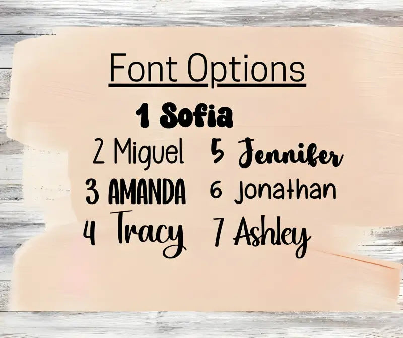 A list of seven different font style options numbered from 1 to 7.